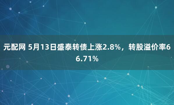 元配网 5月13日盛泰转债上涨2.8%,转股溢价率66.71%