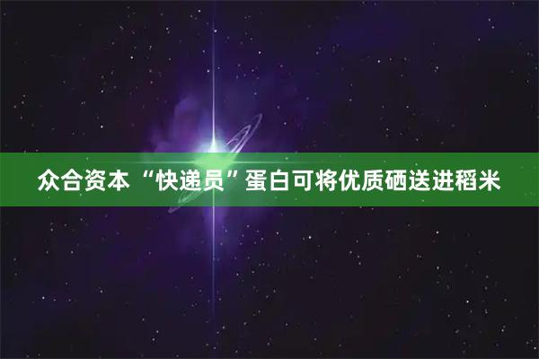 众合资本 “快递员”蛋白可将优质硒送进稻米